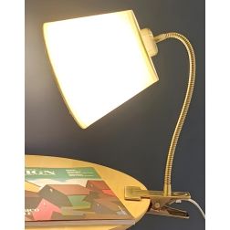 FRIDA LAMPADA DA TAVOLO CON PINZA METALLO BRUNITO BRACCIO FLESSIBILE E PARALUME LAMPADINA ATTACCO E27 2