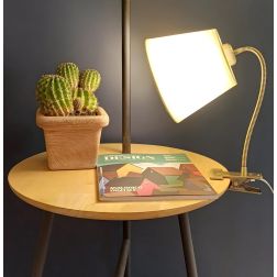 FRIDA LAMPADA DA TAVOLO CON PINZA METALLO BRUNITO BRACCIO FLESSIBILE E PARALUME LAMPADINA ATTACCO E27