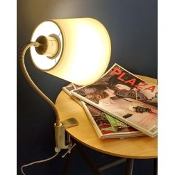 FRIDA LAMPADA DA TAVOLO CON MORSETTO METALLO BRUNITO BRACCIO FLESSIBILE E PARALUME LAMPADINA ATTACCO E27