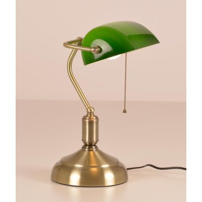 MINISTERIALE LAMPADA DA TAVOLO IN METALLO BRUNITO CON DIFFUSORE IN VETRO ORIENTABILE VERDE O BIANCO