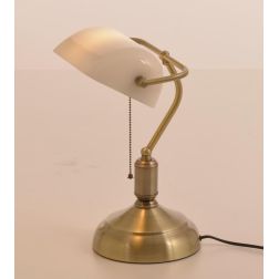 MINISTERIALE LAMPADA DA TAVOLO IN METALLO BRUNITO CON DIFFUSORE IN VETRO ORIENTABILE VERDE O BIANCO 2