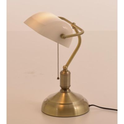 MINISTERIALE LAMPADA DA TAVOLO IN METALLO BRUNITO CON DIFFUSORE IN VETRO ORIENTABILE VERDE O BIANCO