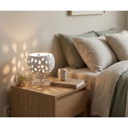 GEO LUMETTO D16 CM METALLO BIANCO O SABBIA TRAFORATO CON LAMPADINA ATTACCO E14 DESIGN MODERNO
