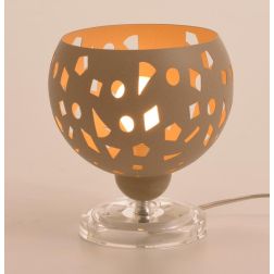 GEO LUMETTO D16 CM METALLO BIANCO O SABBIA TRAFORATO CON LAMPADINA ATTACCO E14 DESIGN MODERNO 2