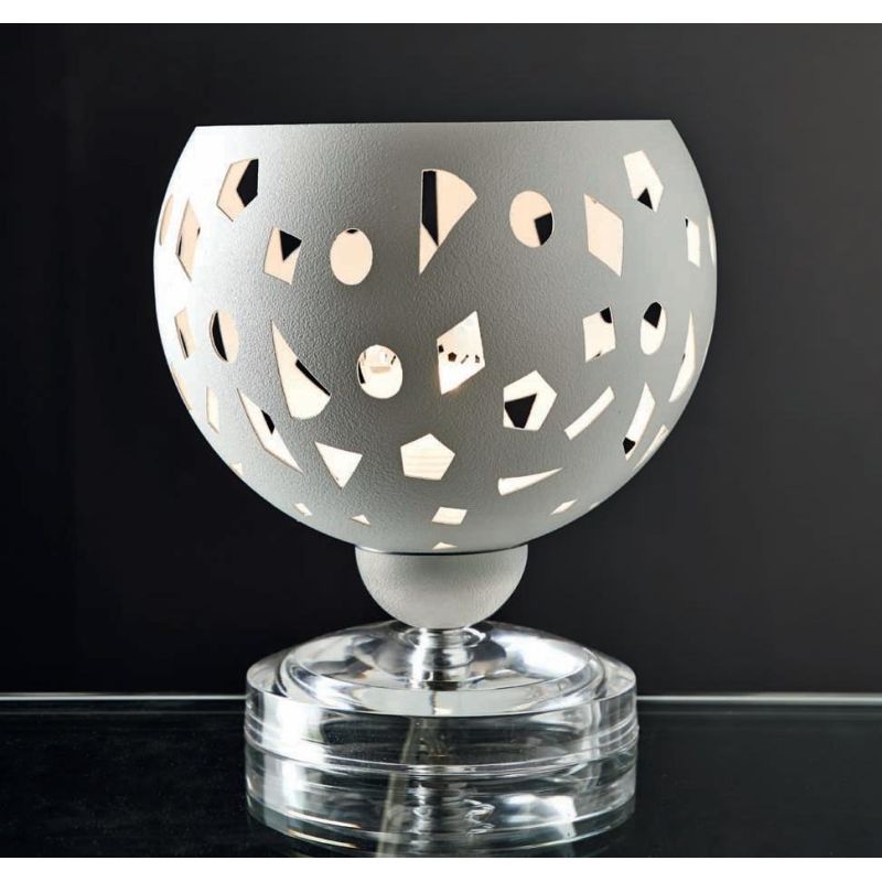 GEO LUMETTO D16 CM METALLO BIANCO O SABBIA TRAFORATO CON LAMPADINA ATTACCO E14 DESIGN MODERNO