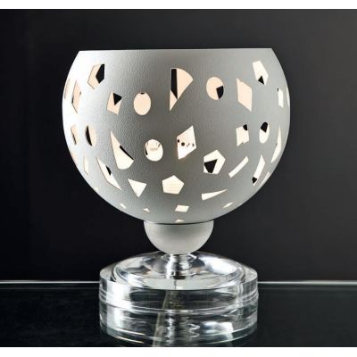 GEO LUMETTO D16 CM METALLO BIANCO O SABBIA TRAFORATO CON LAMPADINA ATTACCO E14 DESIGN MODERNO