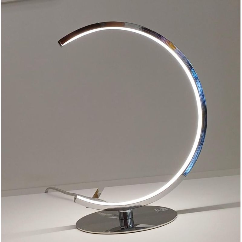 NEBULA LAMPADA DA TAVOLO A SEMICERCHIO IN METALLO CROMATO 2 MISURE LED INTEGRATO LUCE 3000K