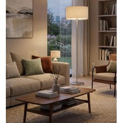 CILINDRO LAMPADA DA TERRA D35 CM IN METALLO 5 COLORI CON PARALUME IN TESSUTO DI LINO 3 COLORI MODERNA
