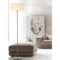 CILINDRO LAMPADA DA TERRA D43 CM IN METALLO 5 COLORI CON PARALUME IN TESSUTO DI LINO 3 COLORI MODERNA