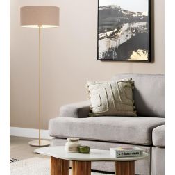 CILINDRO LAMPADA DA TERRA D48 CM IN METALLO 5 COLORI CON PARALUME IN TESSUTO DI LINO 3 COLORI MODERNA