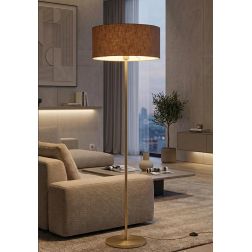 CILINDRO LAMPADA DA TERRA D58 CM IN METALLO 5 COLORI CON PARALUME IN TESSUTO DI LINO 3 COLORI MODERNA