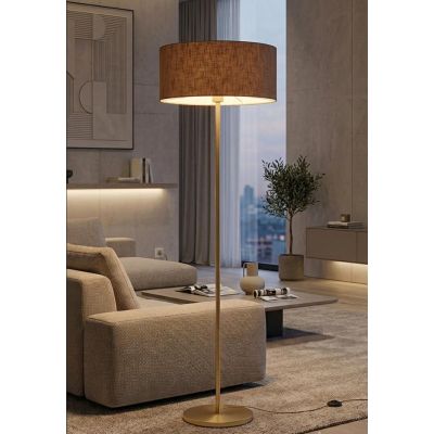 CILINDRO LAMPADA DA TERRA D58 CM IN METALLO 5 COLORI CON PARALUME IN TESSUTO DI LINO 3 COLORI MODERNA