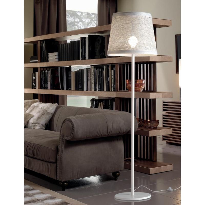 CORDA LAMPADA DA TERRA GRANDE CON PARALUME IN CORDA INCOLLATA MARRONE O BIANCA Illuminando - Cristalensi Shop Online