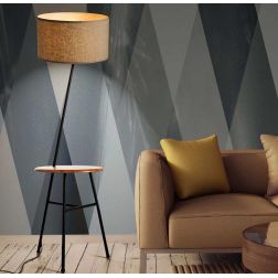COMODA LAMPADA DA TERRA CON TAVOLINO INCORPORATO VINTAGE CON PARALUME TESSUTO Illuminando - Cristalensi Shop Online