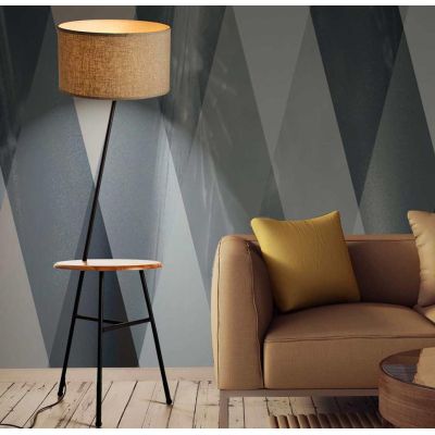 COMODA LAMPADA DA TERRA CON TAVOLINO INCORPORATO VINTAGE CON PARALUME TESSUTO Illuminando - Cristalensi Shop Online