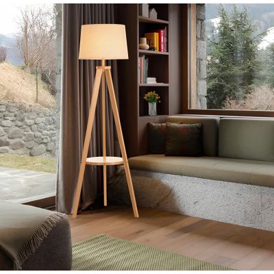 COMPASSO LAMPADA DA TERRA VINTAGE IN LEGNO FRASSINO CON TAVOLINO APPOGGIO Illuminando - Cristalensi Shop Online
