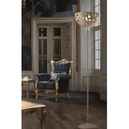 GEO LAMPADA DA TERRA IN METALLO BIANCO O SABBIA TRAFORATO 2 MISURE LAMPADINA ATTACCO E27 MODERNA