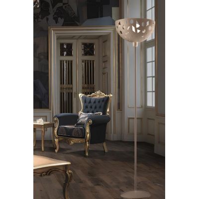 GEO LAMPADA DA TERRA IN METALLO BIANCO O SABBIA TRAFORATO 2 MISURE LAMPADINA ATTACCO E27 MODERNA