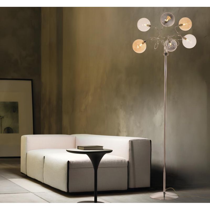 GINA PIANTANA 6 LUCI CROMO CON BRACCI FLESSIBILI E SFERE IN VETRO 4 COLORI CON LAMPADINE ATTACCO G9