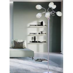 GINA UVA PIANTANA 6 LUCI CROMO CON BRACCI FLESSIBILI SFERE IN VETRO IRIDESCENTE  LAMPADINE ATTACCO G9