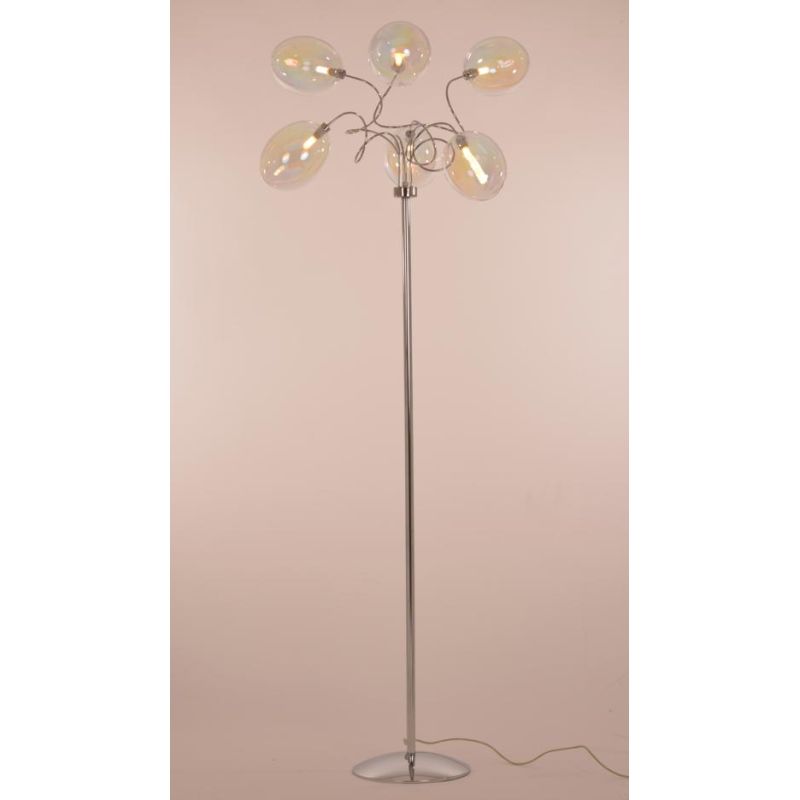 GINA UVA PIANTANA 6 LUCI CROMO CON BRACCI FLESSIBILI SFERE IN VETRO IRIDESCENTE  LAMPADINE ATTACCO G9