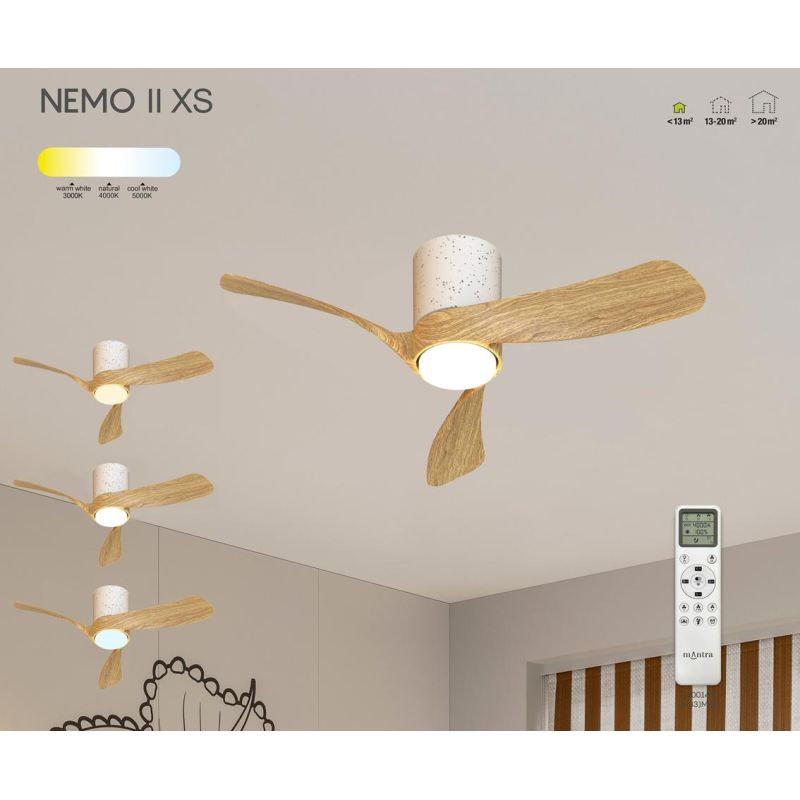 NEMO II VENTILATORE IN CERAMICA BIANCA 3 PALE LED INTEGRATO LUCE DIMMERABILE 3 MISURE TELECOMANDO INCLUSO
