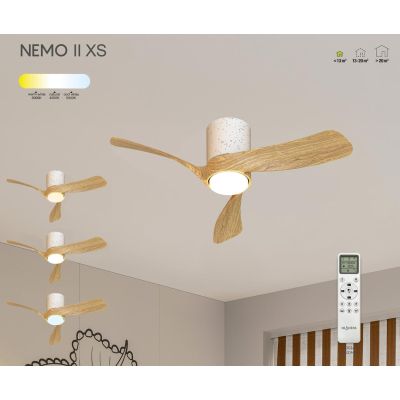 NEMO II VENTILATORE IN CERAMICA BIANCA 3 PALE LED INTEGRATO LUCE DIMMERABILE 3 MISURE TELECOMANDO INCLUSO