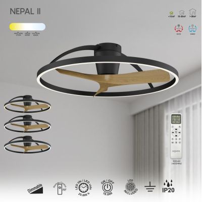NEPAL II VENTILATORE MODERNO 3 COLORI LED 44W DIMMERABILE DIAMETRO CM 100 CON TELECOMANDO INCLUSO