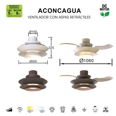ACONCAGUA VENTILATORE CON PALE A SCOMPARSA D106 CM LED 20W DIMMERABILE 2 COLORI CON TELECOMANDO INCLUSO