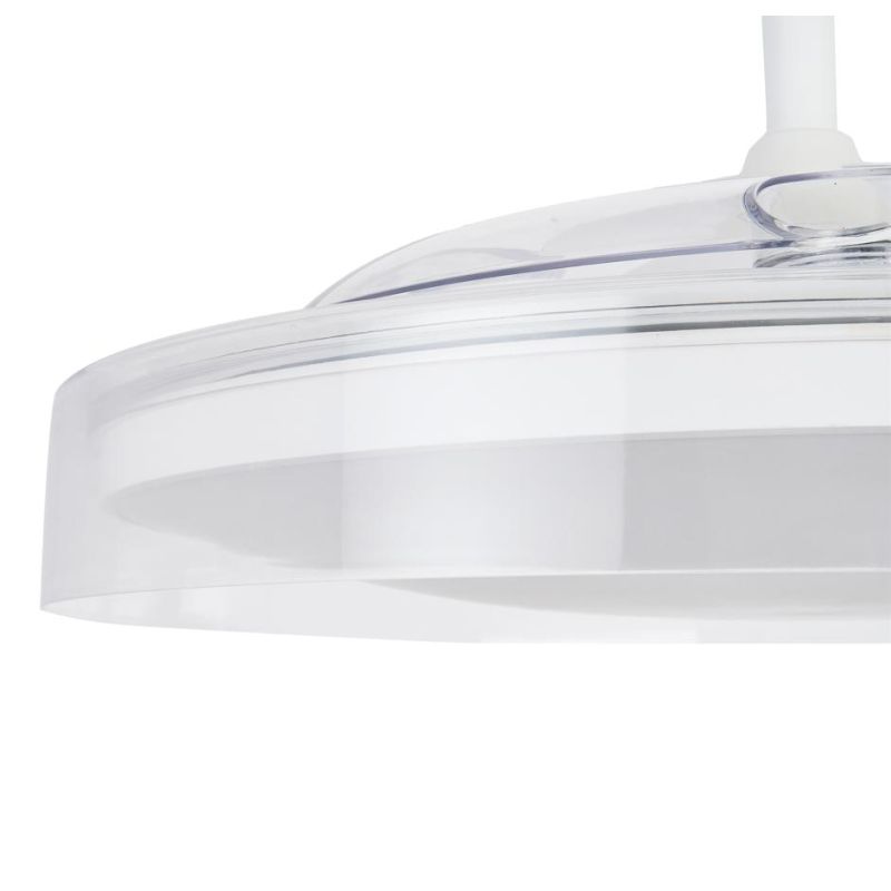 GLASS FAN VENTILATORE METALLO BIANCO E VETRO LUCE LED DIMMERABILE 2 MISURE PALE A SCOMPARSA TELECOMANDO INCLUSO