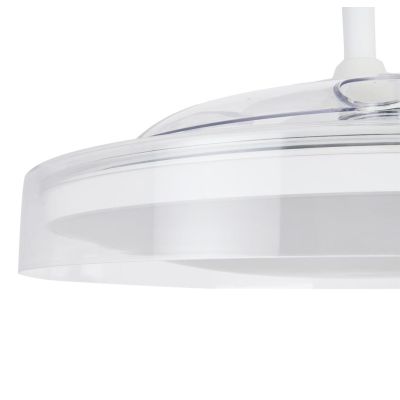 GLASS FAN VENTILATORE METALLO BIANCO E VETRO LUCE LED DIMMERABILE 2 MISURE PALE A SCOMPARSA TELECOMANDO INCLUSO