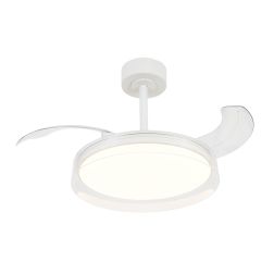 GLASS FAN VENTILATORE METALLO BIANCO E VETRO LUCE LED DIMMERABILE 2 MISURE PALE A SCOMPARSA TELECOMANDO INCLUSO 2