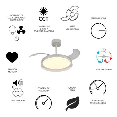 GLASS FAN VENTILATORE METALLO BIANCO E VETRO LUCE LED DIMMERABILE 2 MISURE PALE A SCOMPARSA TELECOMANDO INCLUSO