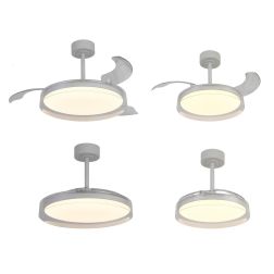GLASS FAN VENTILATORE METALLO BIANCO E VETRO LUCE LED DIMMERABILE 2 MISURE PALE A SCOMPARSA TELECOMANDO INCLUSO