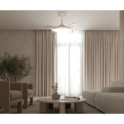 GLASS FAN VENTILATORE METALLO BIANCO E VETRO LUCE LED DIMMERABILE 2 MISURE PALE A SCOMPARSA TELECOMANDO INCLUSO