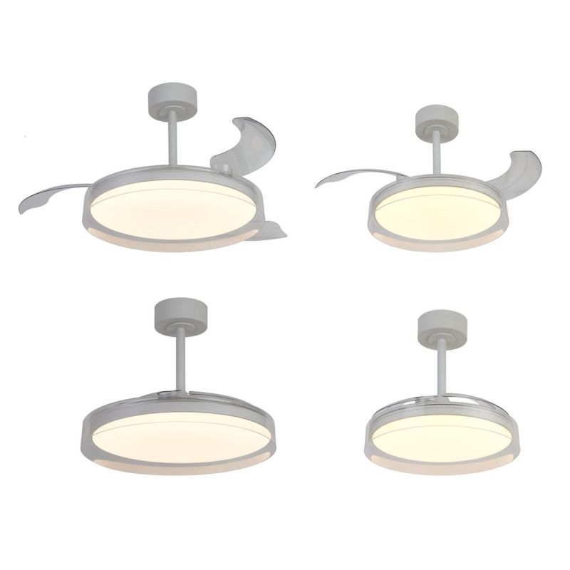 GLASS FAN VENTILATORE METALLO BIANCO E VETRO LUCE LED DIMMERABILE 2 MISURE PALE A SCOMPARSA TELECOMANDO INCLUSO