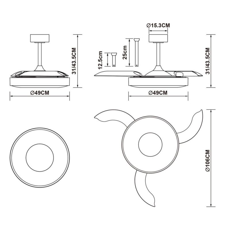COIN SMART VENTILATORE CON PALE A SCOMPARSA D106 CM LED 40W DIMMERABILE 5 COLORI TELECOMANDO INCLUSO