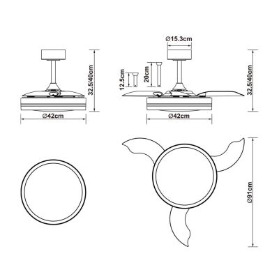 VILLENA VENTILATORE BIANCO CON PALE A SCOMPARSA 2 MISURE LUCE LED DIMMERABILE TELECOMANDO INCLUSO