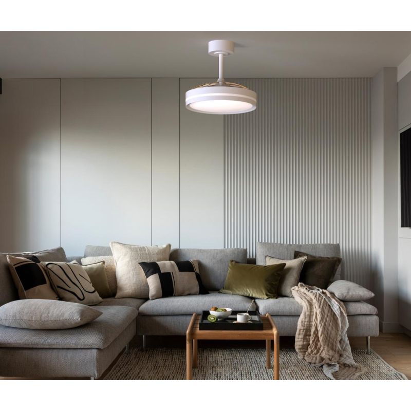 VILLENA VENTILATORE BIANCO CON PALE A SCOMPARSA 2 MISURE LUCE LED DIMMERABILE TELECOMANDO INCLUSO