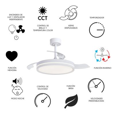 VILLENA VENTILATORE BIANCO CON PALE A SCOMPARSA 2 MISURE LUCE LED DIMMERABILE TELECOMANDO INCLUSO