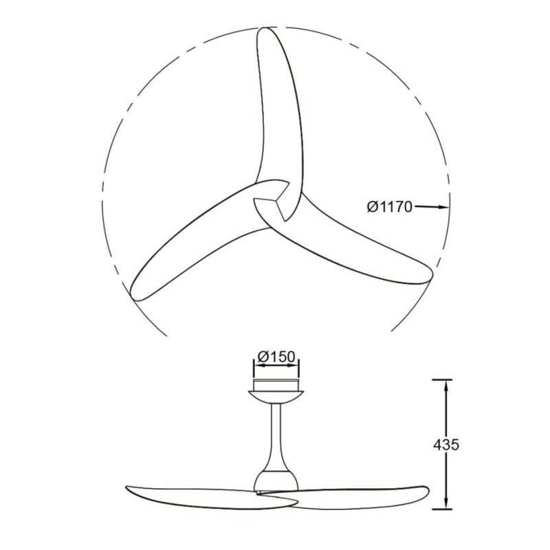 IPANEMA VENTILATORE SENZA LUCE IP44 CON 3 PALE IN METALLO 3 COLORI D117 CM CON TELECOMANDO INCLUSO