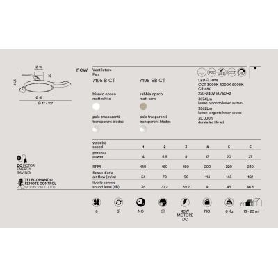 ZORA VENTILATORE D107 CM PALE A SCOMPARSA LED 30W LUCE CCT DIMMERABILE 2 COLORI TELECOMANDO INCLUSO