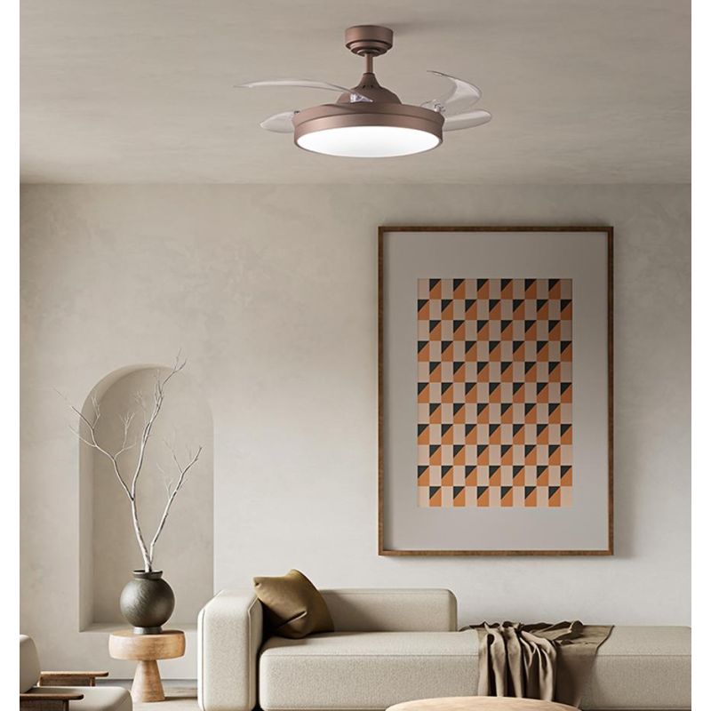 OPEN + VENTILATORE BIANCO O MARRONE D106 CM CON PALE A SCOMPARSA LED 36W LUCE CCT DIMMERABILE TELECOMANDO INCLUSO