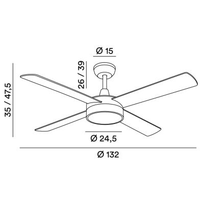 ORIONE VENTILATORE D132 CM CON 4 PALE REVERSIBILI LED 22W LUCE CCT DIMMERABILE TELECOMANDO INCLUSO