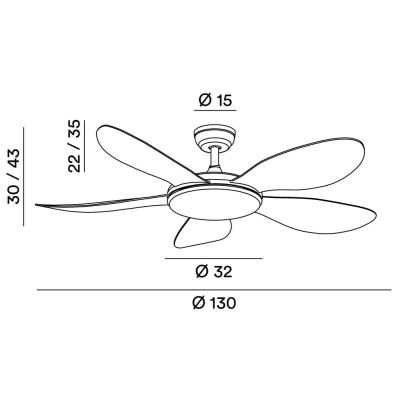 SMARTI VENTILATORE 5 PALE D130 CM LED 36W LUCE CCT DIMMERABILE TELECOMANDO INCLUSO MODERNO