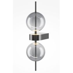 DOUBLE MOON APPLIQUE 2 LUCI CON SFERE FUME E BASE MAGNETICA NERA LED 8W LUCE 3000K DESIGN MODERNO