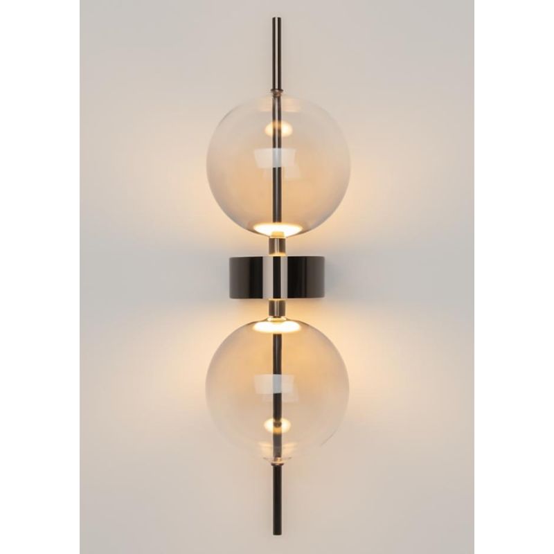 DOUBLE MOON APPLIQUE 2 LUCI CON SFERE FUME E BASE MAGNETICA NERA LED 8W LUCE 3000K DESIGN MODERNO