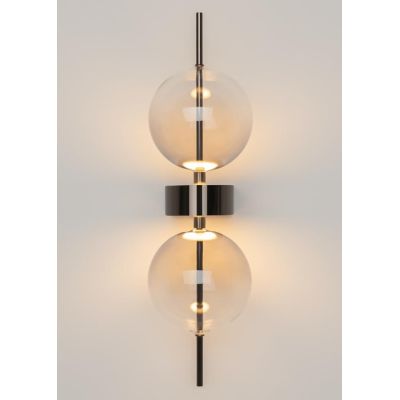 DOUBLE MOON APPLIQUE 2 LUCI CON SFERE FUME E BASE MAGNETICA NERA LED 8W LUCE 3000K DESIGN MODERNO