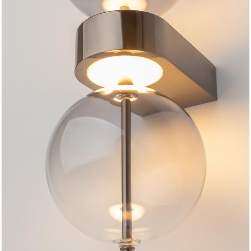 DOUBLE MOON APPLIQUE 2 LUCI CON SFERE FUME E BASE MAGNETICA NERA LED 8W LUCE 3000K DESIGN MODERNO