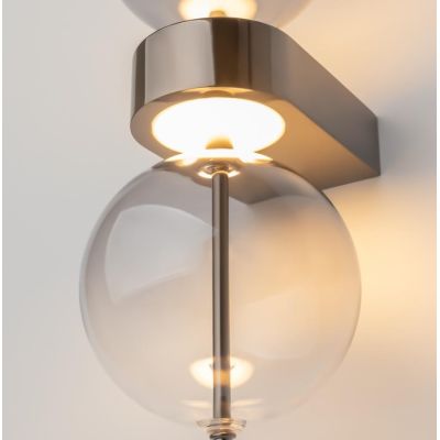 DOUBLE MOON APPLIQUE 2 LUCI CON SFERE FUME E BASE MAGNETICA NERA LED 8W LUCE 3000K DESIGN MODERNO
